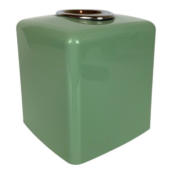 Molded Plastic Tissue Box Cover Mint Green Silver Square Bath Decor Vtg 60s 70s - Picture 1 of 8